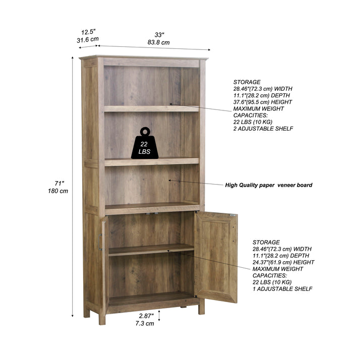 Nacy 2 Door Bookcase In Rustic Oak