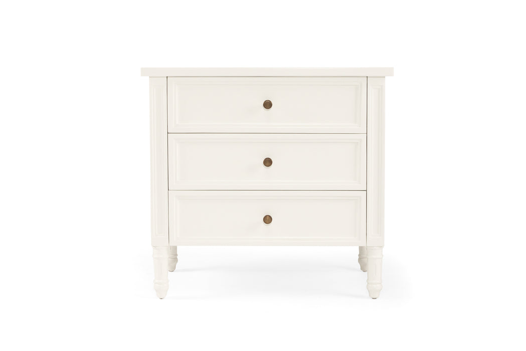 Hamilton Bedside Table - 3 Drawer - White - 70cm - White 70cm