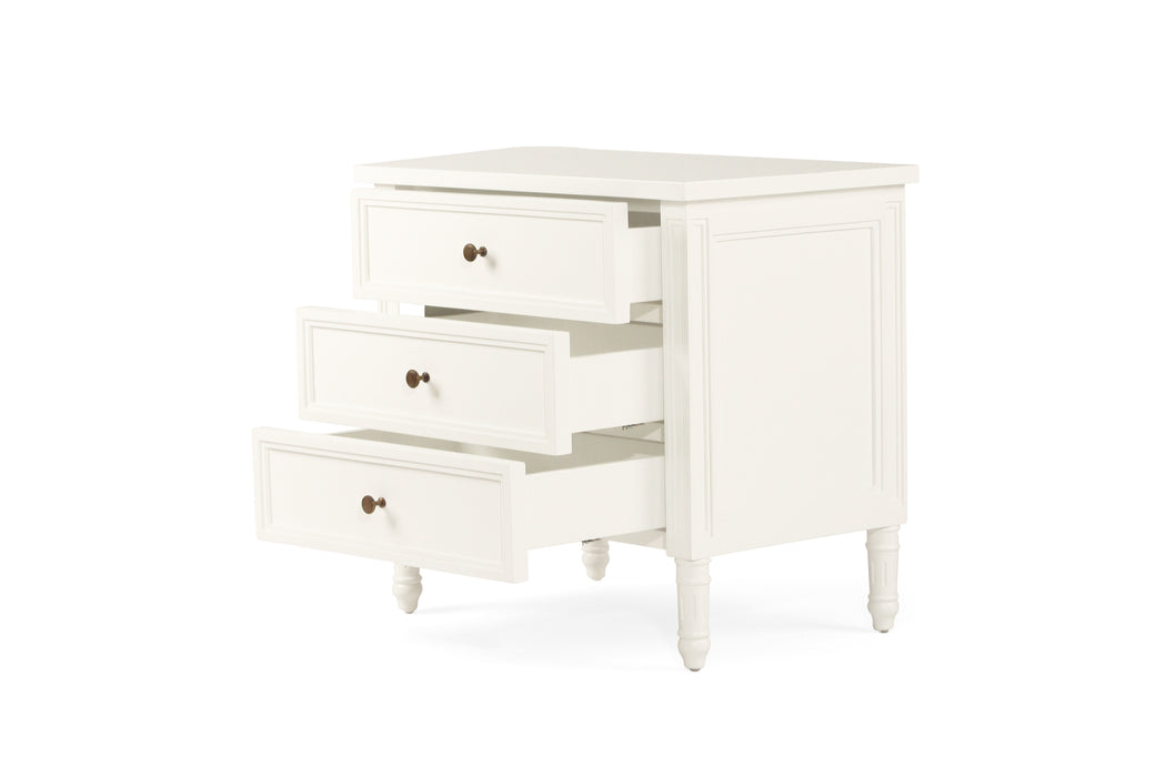 Hamilton Bedside Table - 3 Drawer - White - 70cm - White 70cm