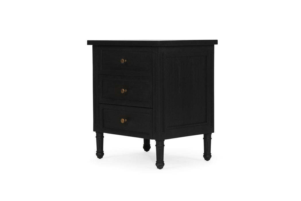 Hamilton Bedside Table - 3 Drawer - Black - Black 57cm