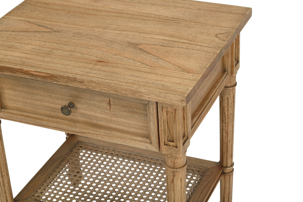 Harrison Cane Bedside Table - 57cm Weathered Oak