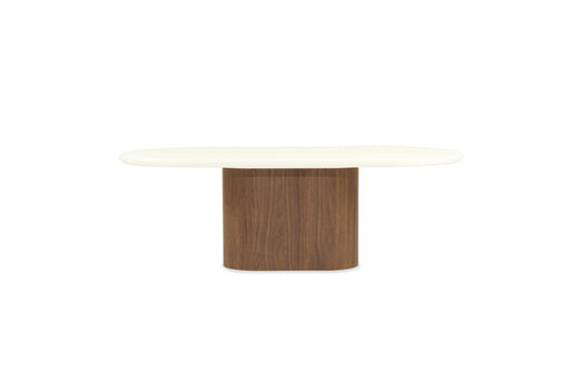 Harlow Oval Coffee Table - 150cm - Walnut Base - 150cm White