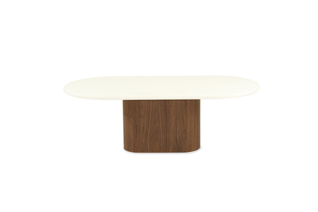 Harlow Oval Coffee Table - 150cm - Walnut Base - 150cm White