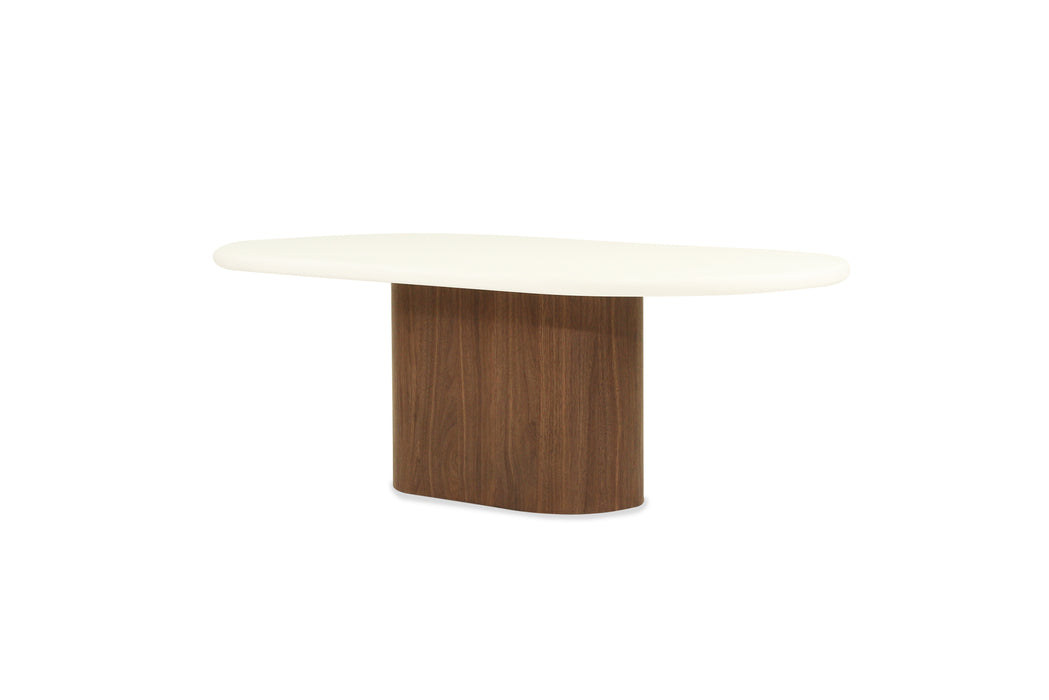 Harlow Oval Coffee Table - 150cm - Walnut Base - 150cm White