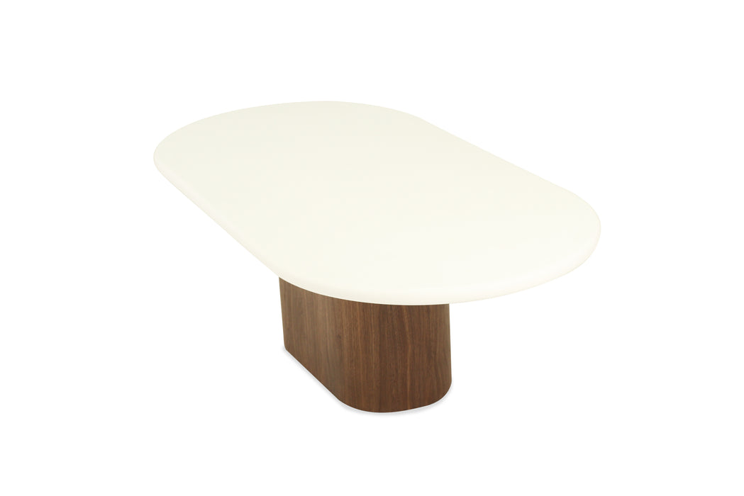 Harlow Oval Coffee Table - 150cm - Walnut Base - 150cm White