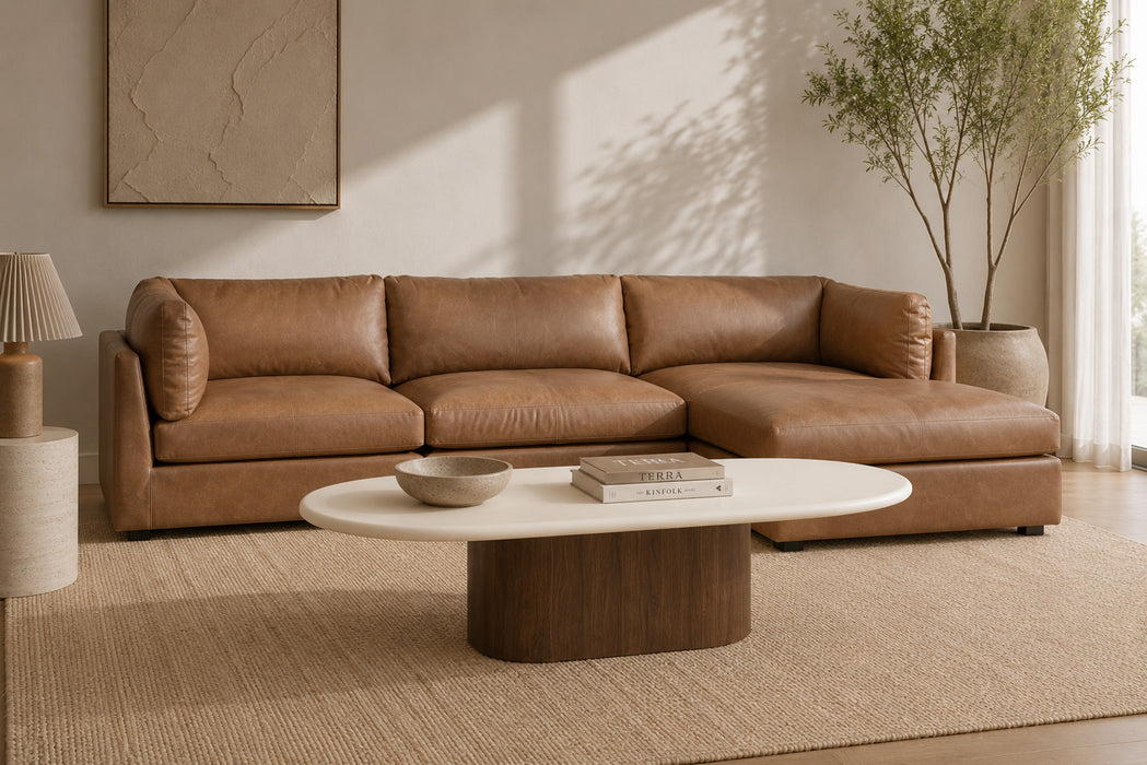 Harlow Oval Coffee Table - 150cm - Walnut Base - 150cm White