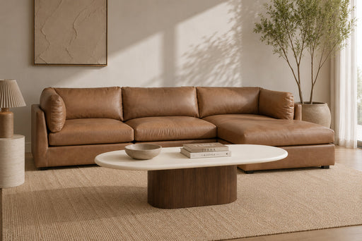 Harlow Oval Coffee Table - 150cm - Walnut Base - 150cm White