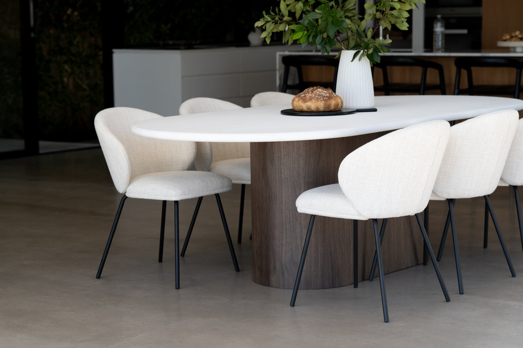 Harlow Oval Dining Table - 240cm  - Walnut Base - 240cm White