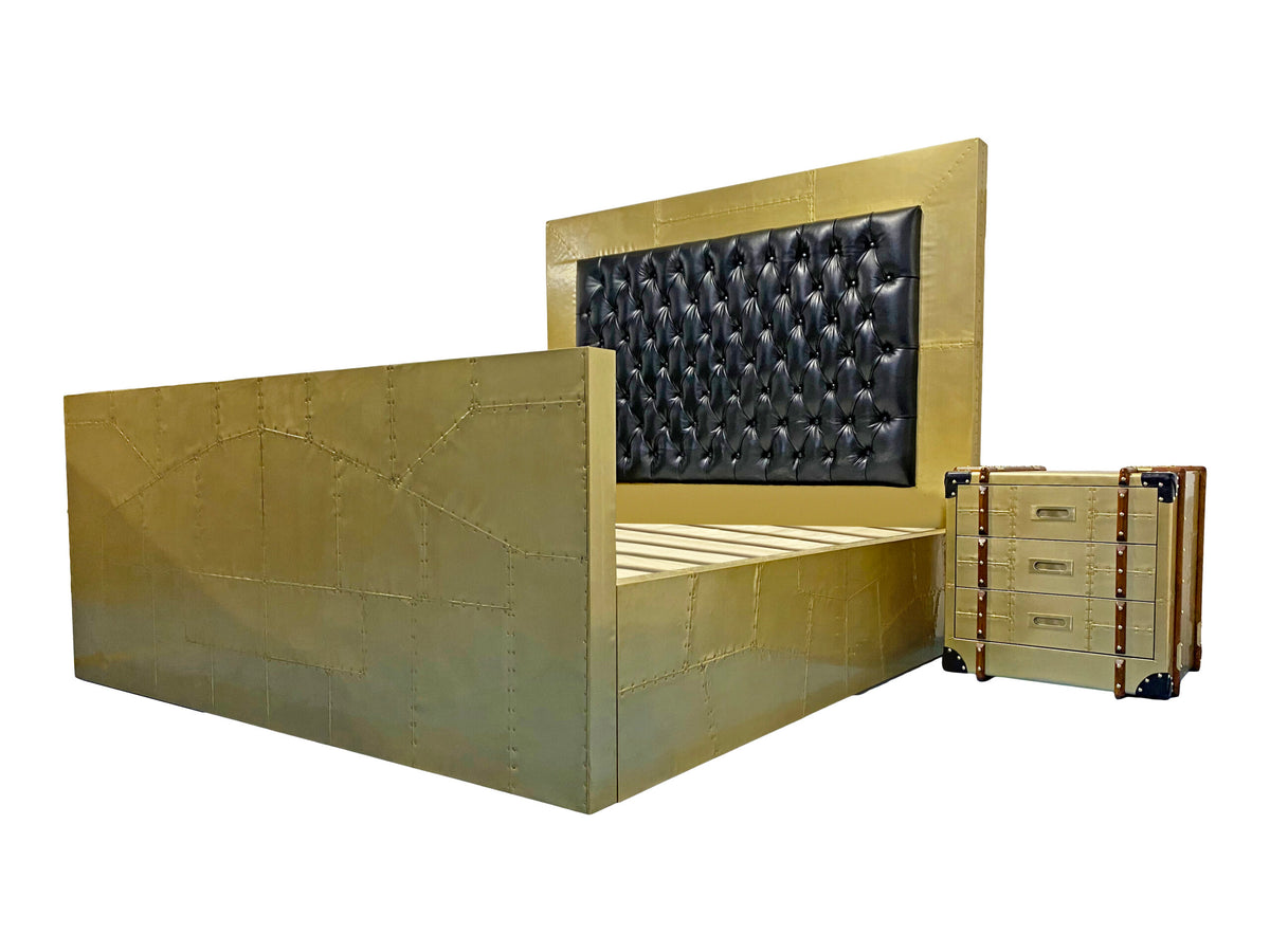 Brass Aviator Vintage Leather Chesterfield King Size Bed