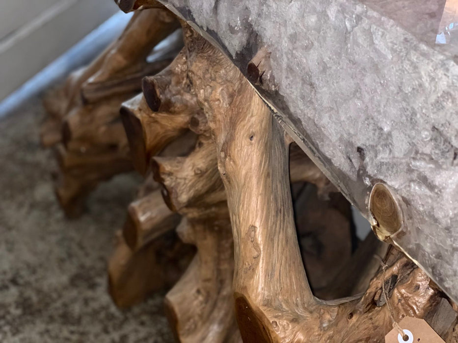 Natural Teak Root Wood Console Table With Resin Top