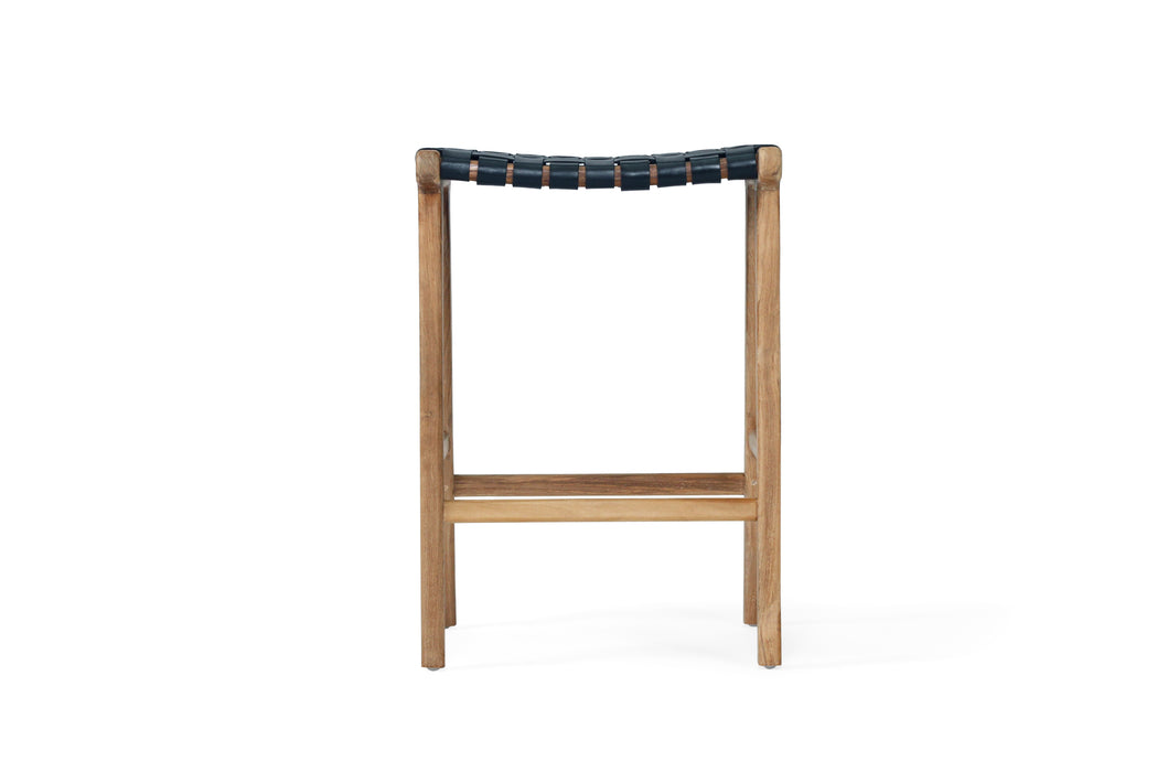 Altadena Leather Saddle Stool - Black Woven