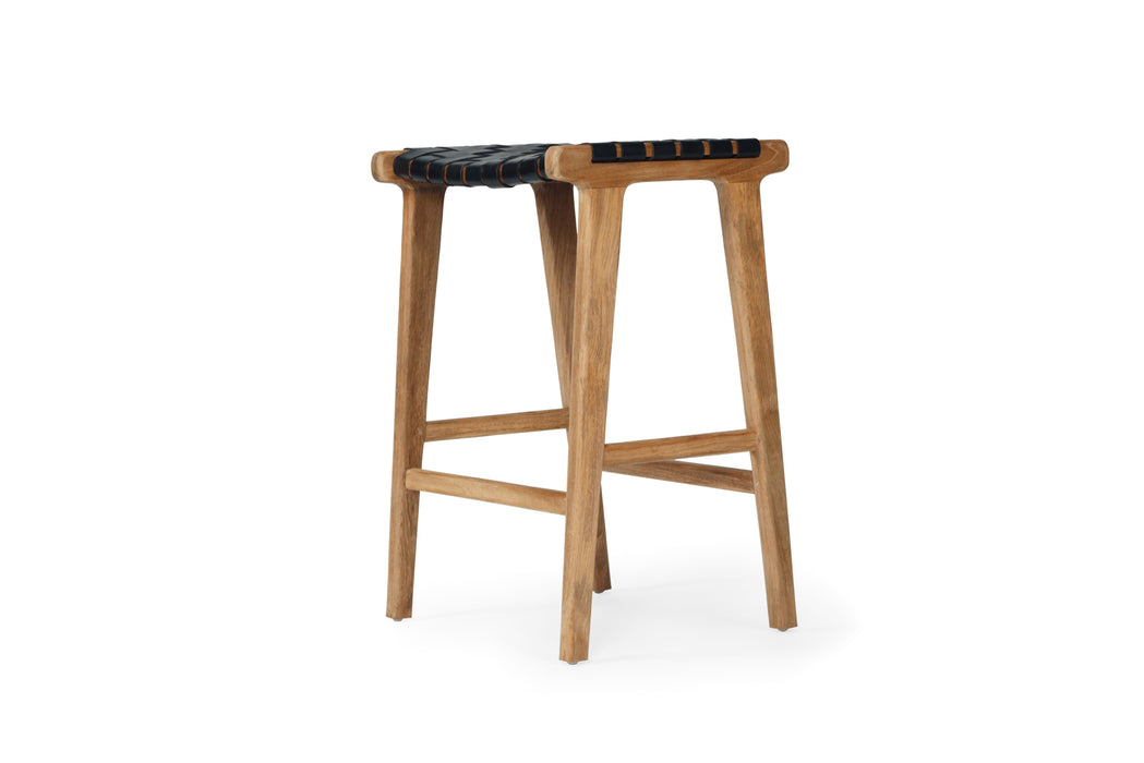 Altadena Leather Saddle Stool - Black Woven