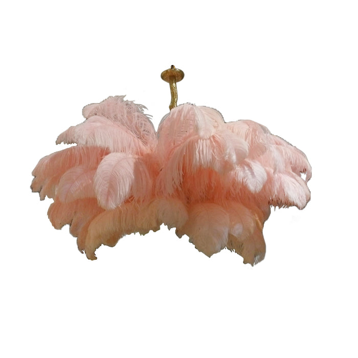 Ostro Genuine Ostrich Feather Brass Ceiling Pendant Chandelier