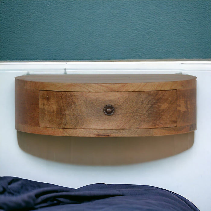 Wall Mounted Rounded Bedside - Brown, Wood