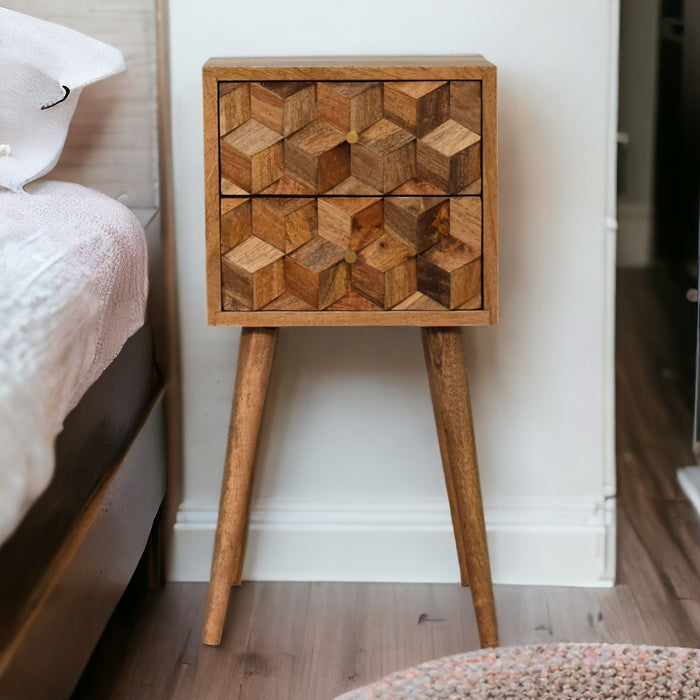 Mini Cube Carved 2 Drawer Bedside