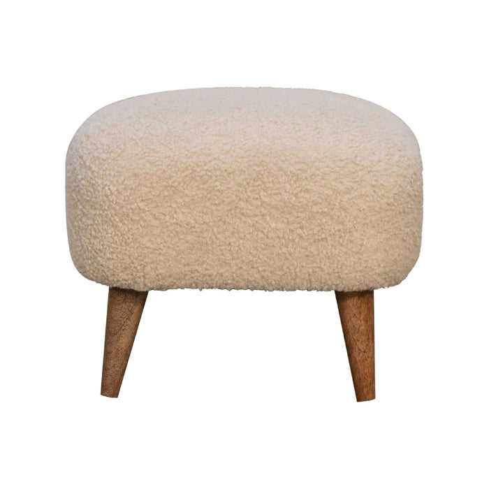 Boucle Cream Square Footstool - Cream, Fabric