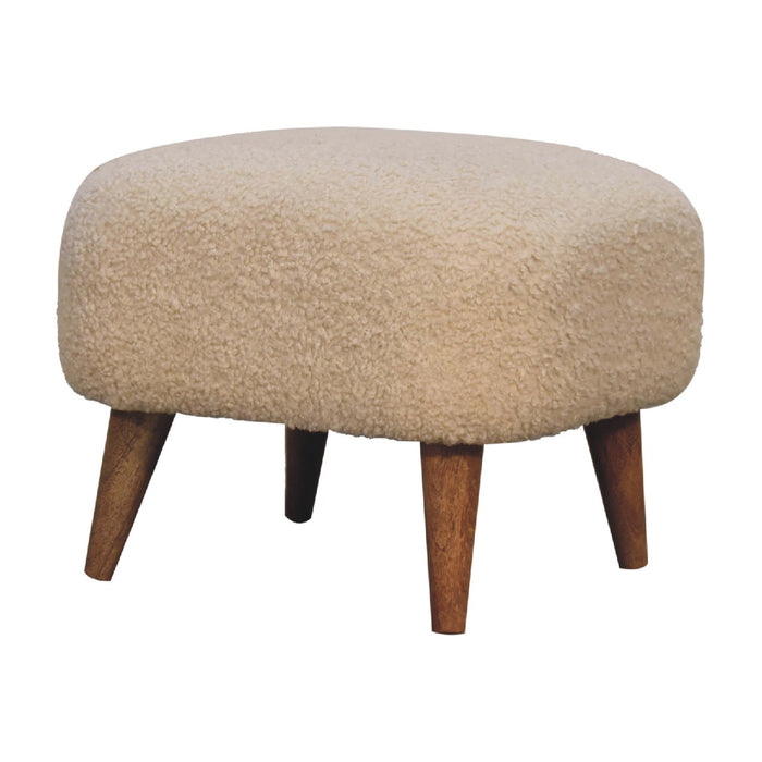 Boucle Cream Square Footstool - Cream, Fabric