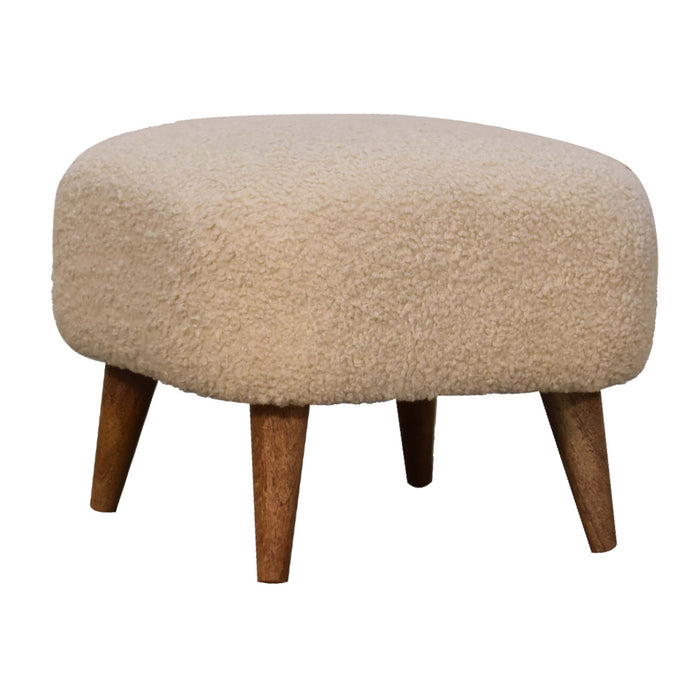 Boucle Cream Square Footstool - Cream, Fabric