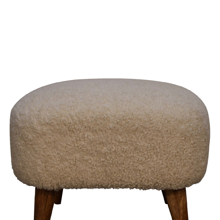 Boucle Cream Square Footstool - Cream, Fabric