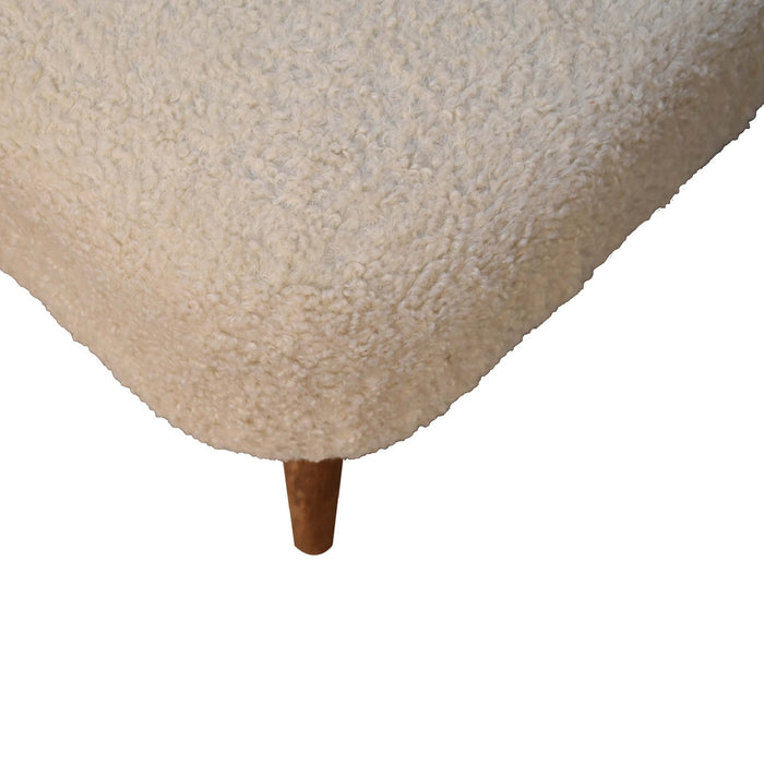 Boucle Cream Square Footstool - Cream, Fabric