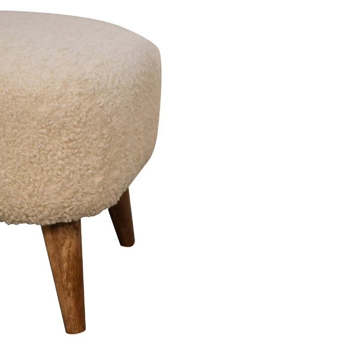 Boucle Cream Square Footstool - Cream, Fabric