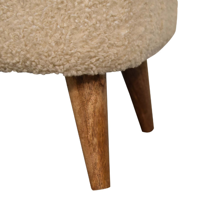 Boucle Cream Square Footstool - Cream, Fabric