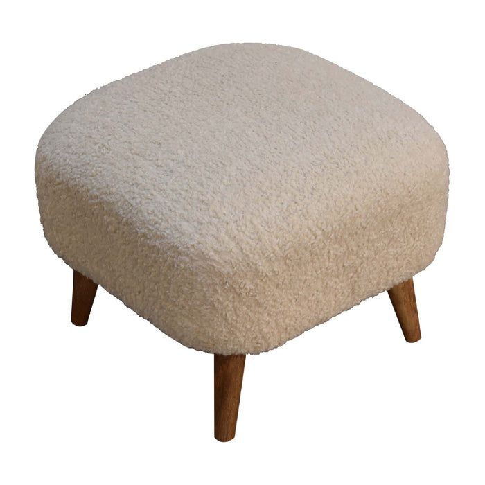 Boucle Cream Square Footstool - Cream, Fabric