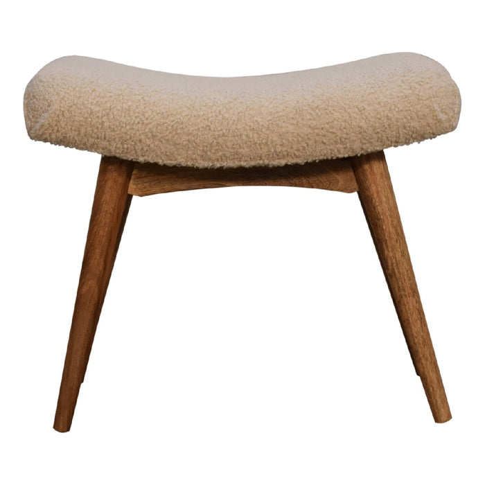 Boucle Cream Curved Bench - Cream, Fabric