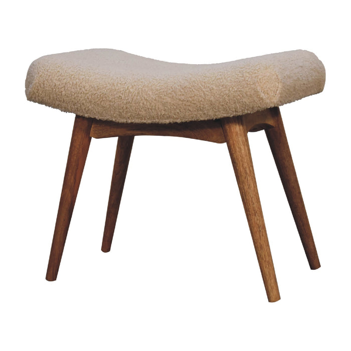 Boucle Cream Curved Bench - Cream, Fabric