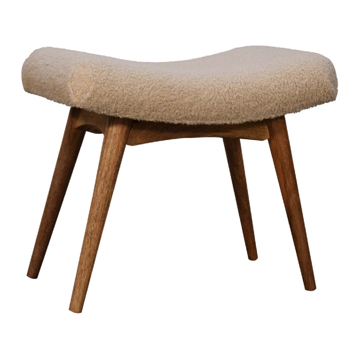 Boucle Cream Curved Bench - Cream, Fabric