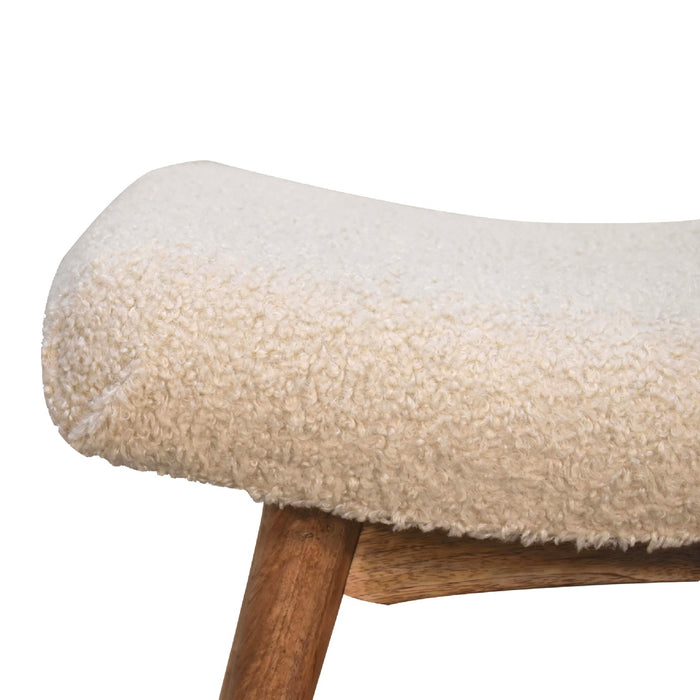 Boucle Cream Curved Bench - Cream, Fabric