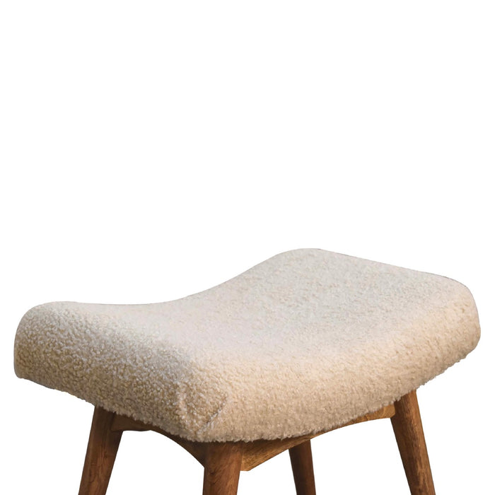 Boucle Cream Curved Bench - Cream, Fabric