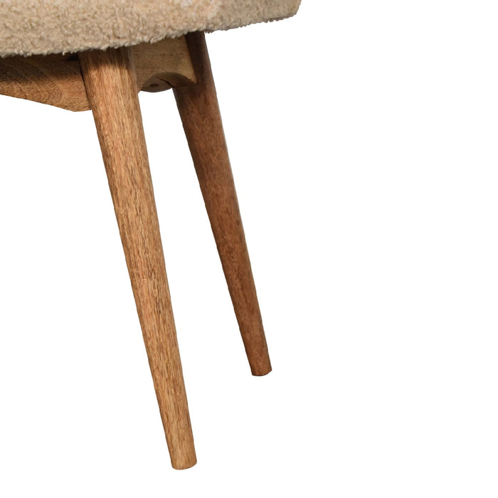 Boucle Cream Curved Bench - Cream, Fabric