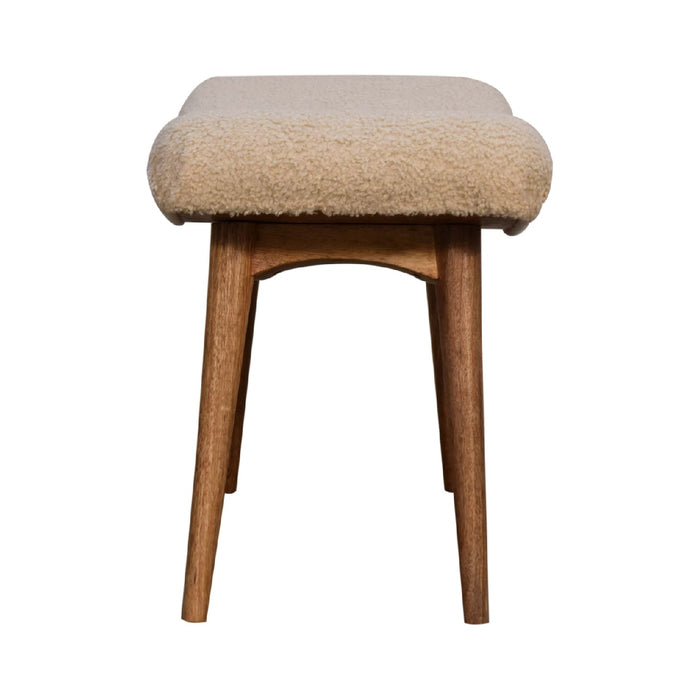 Boucle Cream Curved Bench - Cream, Fabric