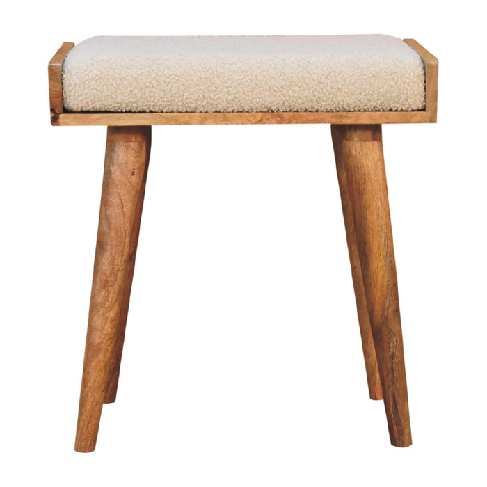 Boucle Cream Tray Style Footstool - Cream, Fabric