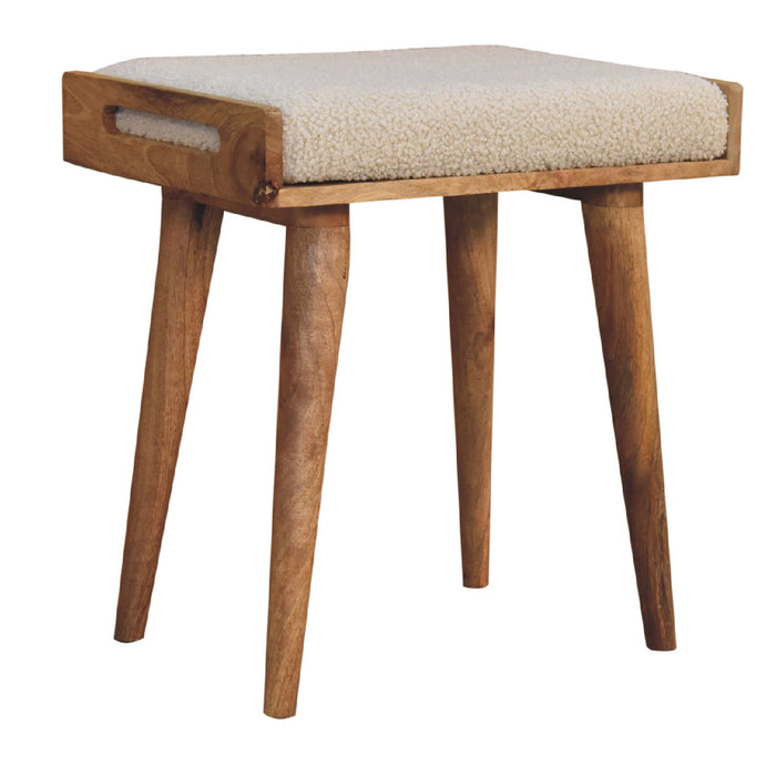 Boucle Cream Tray Style Footstool - Cream, Fabric