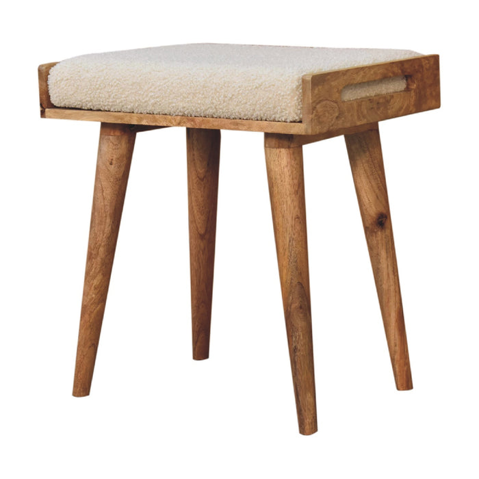 Boucle Cream Tray Style Footstool - Cream, Fabric