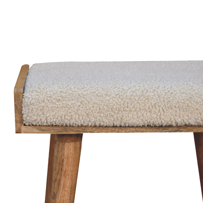 Boucle Cream Tray Style Footstool - Cream, Fabric