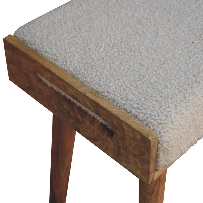 Boucle Cream Tray Style Footstool - Cream, Fabric