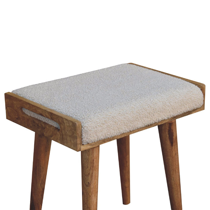 Boucle Cream Tray Style Footstool - Cream, Fabric