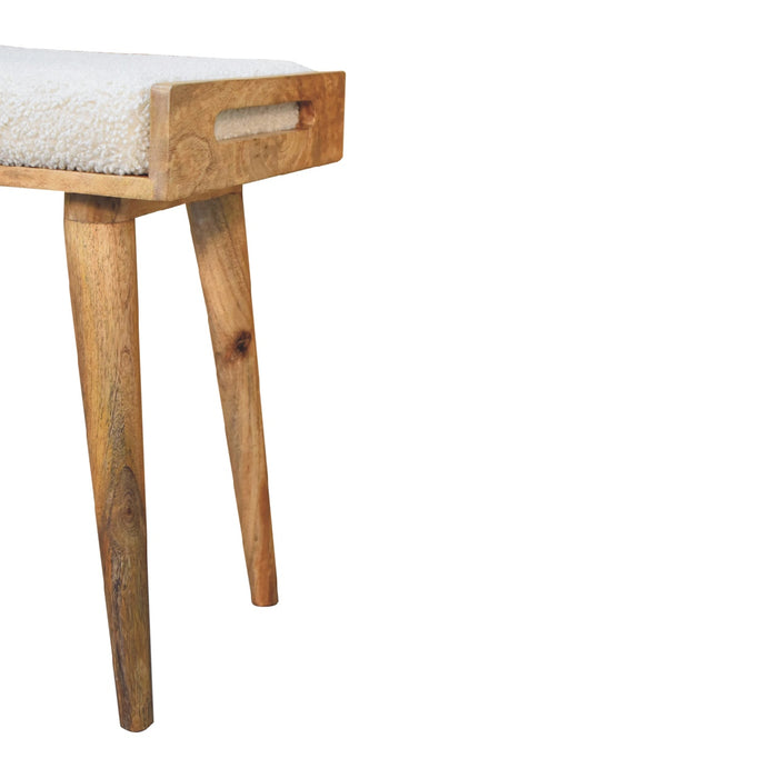 Boucle Cream Tray Style Footstool - Cream, Fabric