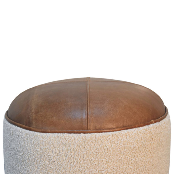 Cream Boucle Buffalo Footstool - Cream, Leather