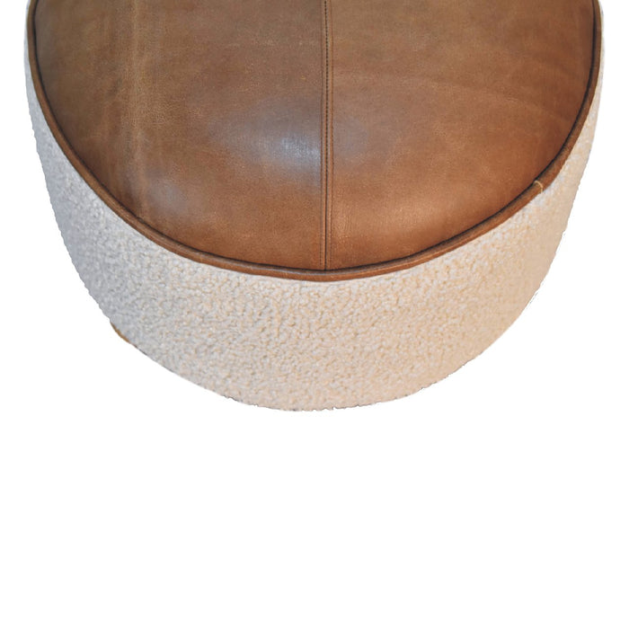 Cream Boucle Buffalo Footstool - Cream, Leather
