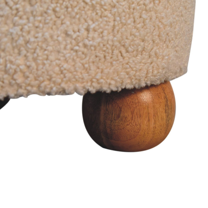 Cream Boucle Buffalo Footstool - Cream, Leather