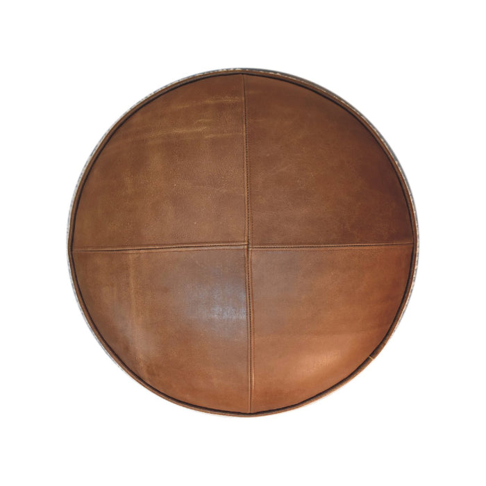 Cream Boucle Buffalo Footstool - Cream, Leather