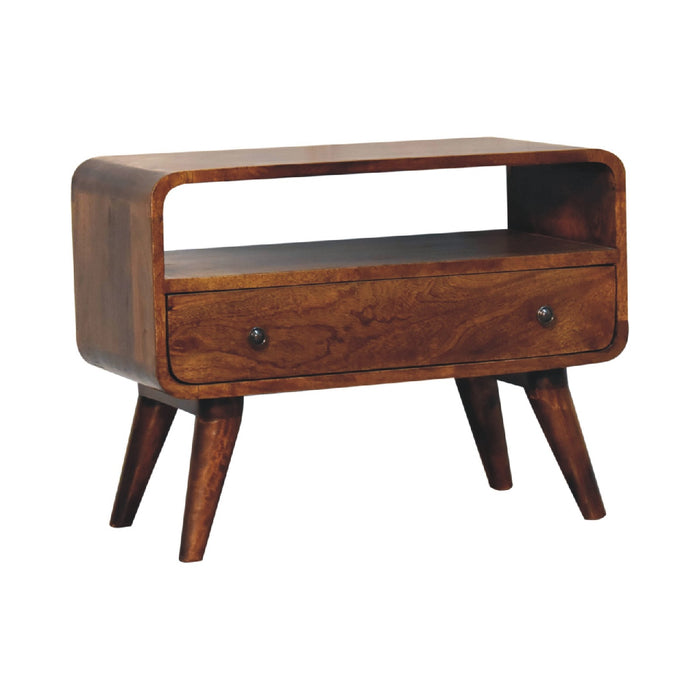 Mini Chestnut Curved Media Unit - Brown, Wood