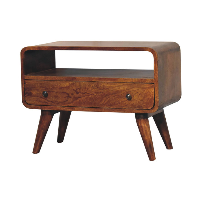Mini Chestnut Curved Media Unit - Brown, Wood