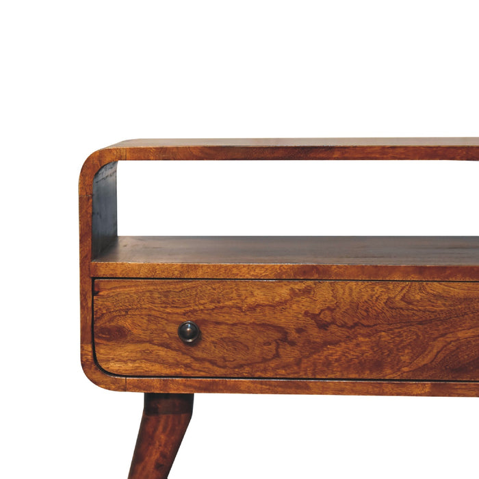 Mini Chestnut Curved Media Unit - Brown, Wood