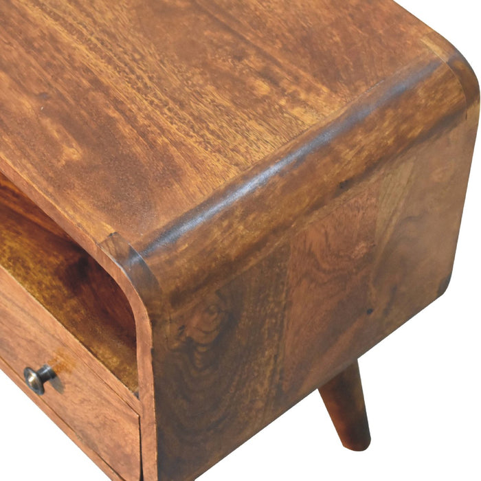 Mini Chestnut Curved Media Unit - Brown, Wood