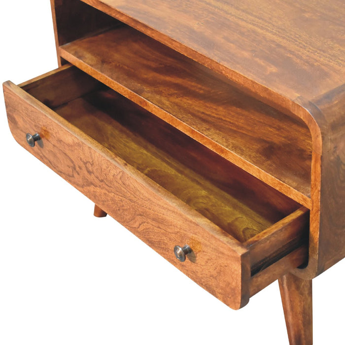 Mini Chestnut Curved Media Unit - Brown, Wood